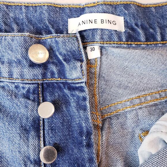ANINE BING Sonya High Rise Straight Leg Jeans Raw Hem Women's Size 30 - Picture 4 of 16